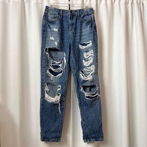 Cello High Waisted Distressed Ripped Straight Leg Blue Jeans 5